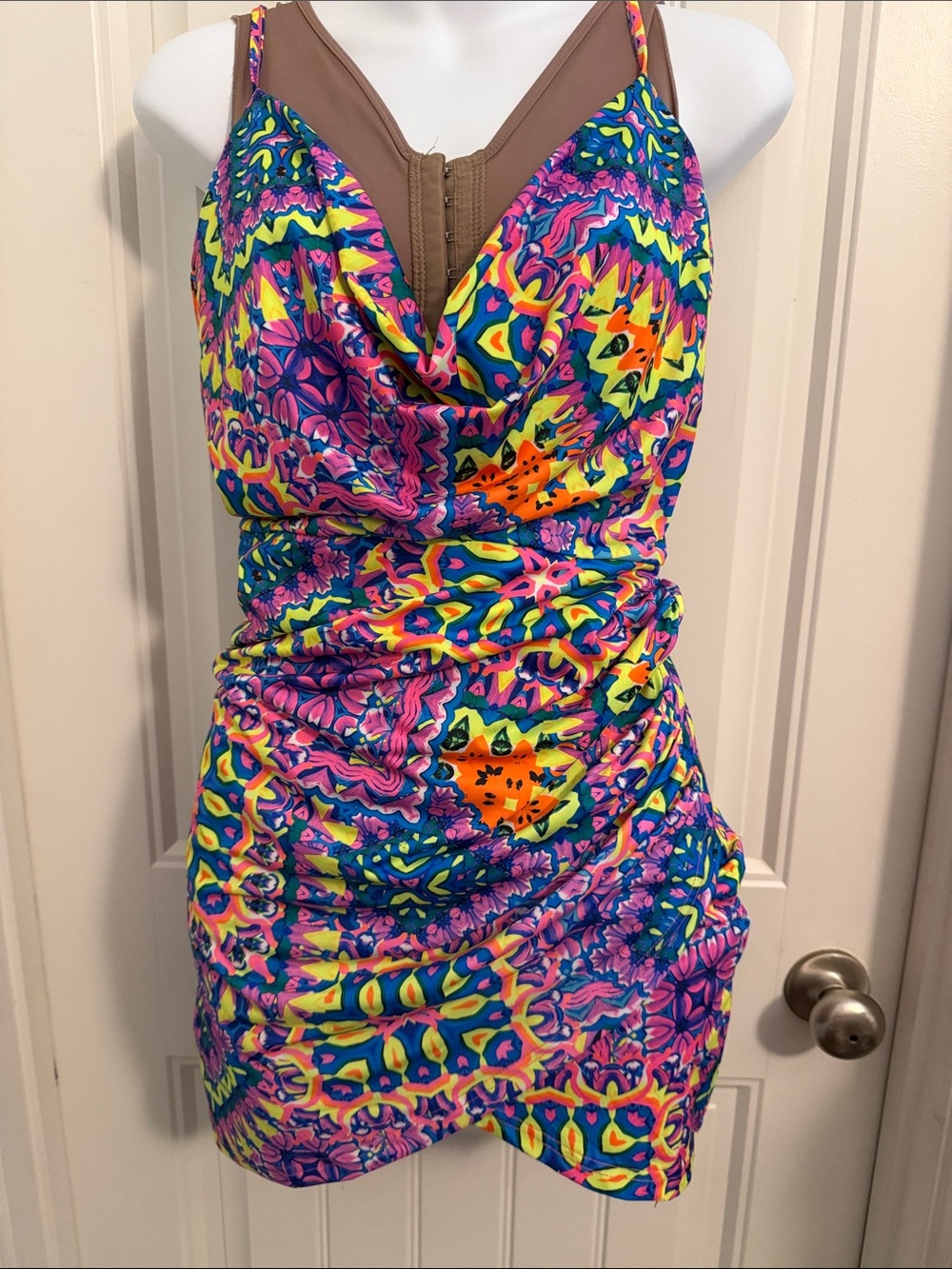 SHEIN Vibrant Multicolor Ruched Dress size medium US 6